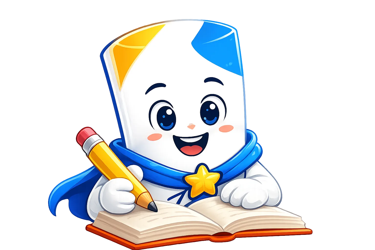 Mascot writing in a book